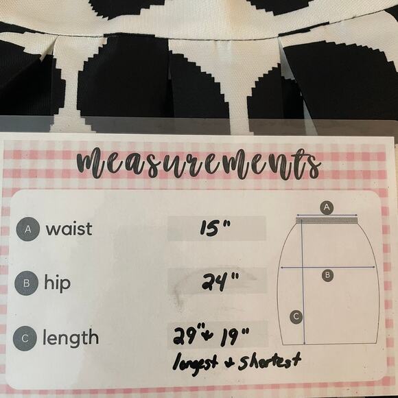 Gracia High-Low Skirt Black White Polka Dot Pleated Asymmetrical Ribbon Hem Sz L - Picture 15 of 15